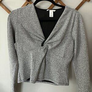 H&M Knotted Silver Crop Top Long Sleeve